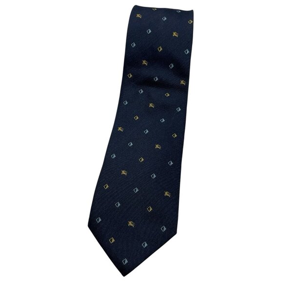 BURBERRY Men's 100% Silk Necktie LUXURY Tie Navy Geometric Monogram W:3.6" EUC - Picture 1 of 5